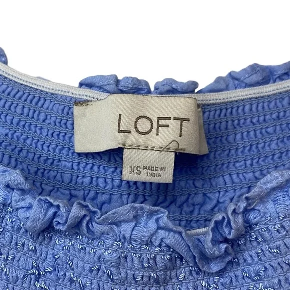 LOFT blue eyelet smocked neck blouse - Picture 4 of 7